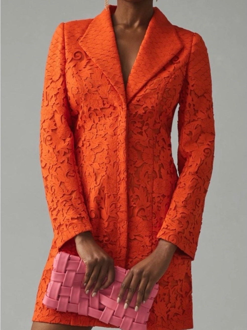 Pankaj & Nidhi Anthropologie Laser Cut Jacquard Blazer Mini Dress Red Rouge NWT